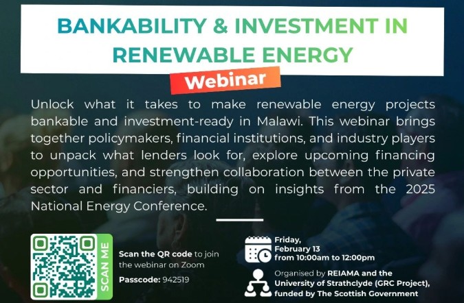 Webinar – Bankability and Investment for Renewable Energy in Malawi